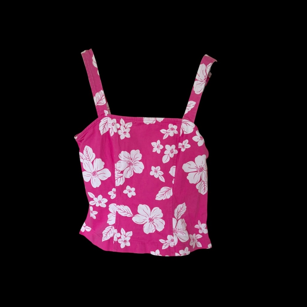 Y2K No Boundaries Pink Floral Cami Top Stretch Hibiscus Print Juniors M 7/9